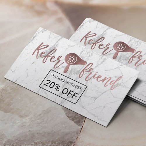 Referral Card Rose Gold White Marble Beauty Salon