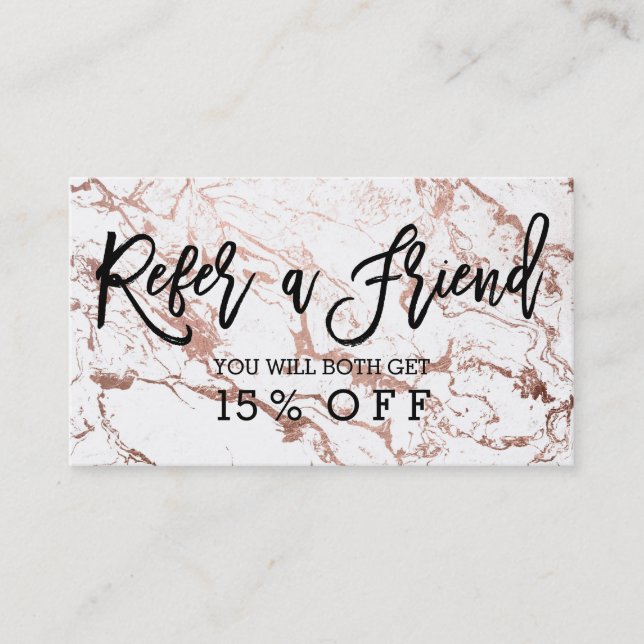 Referral card typography modern rose gold marble (Front)