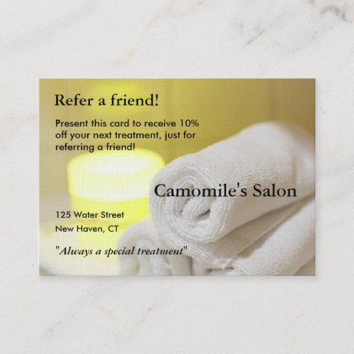 Customizable Referral Card with candles and towels Business Card Template
