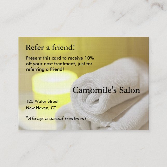 Referral Card with candles and towels (Front)