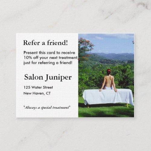 Referral Card with outdoor massage table Business Card