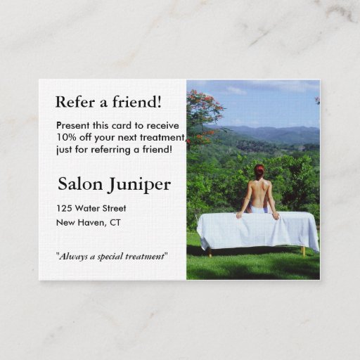 Customizable Referral Card with outdoor massage table Business Card