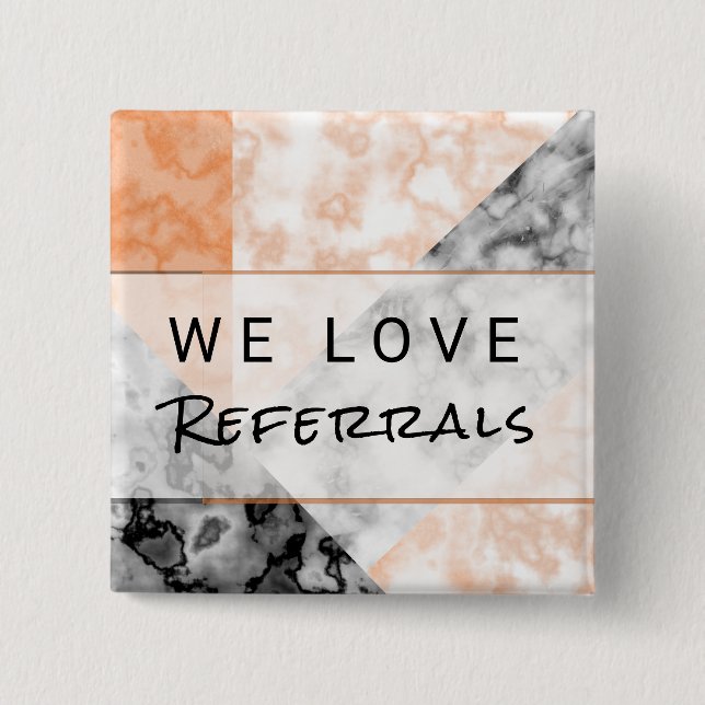 Referral Customer Loyalty Pink Marble Collage Pinback Button (Front)