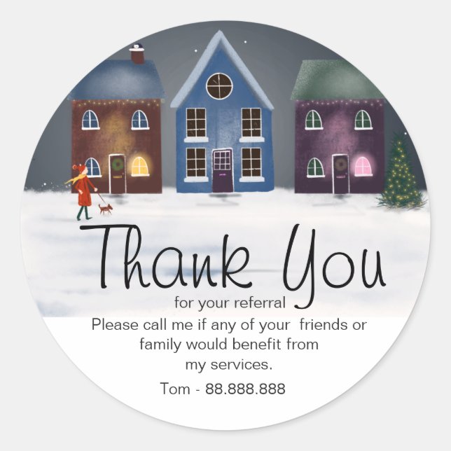 Referral Real Estate Thank You business Square Sti Classic Round Sticker (Front)