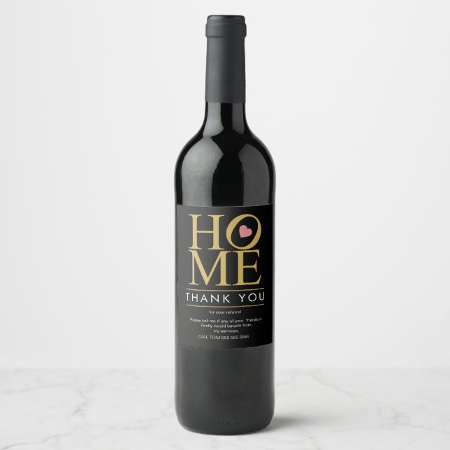 Referral Real Estate Thank You business  Wine Labe Label (Front)