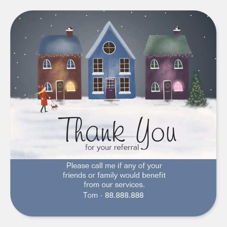 Referral Real Estate Thank You row of houses Square Sticker | Zazzle