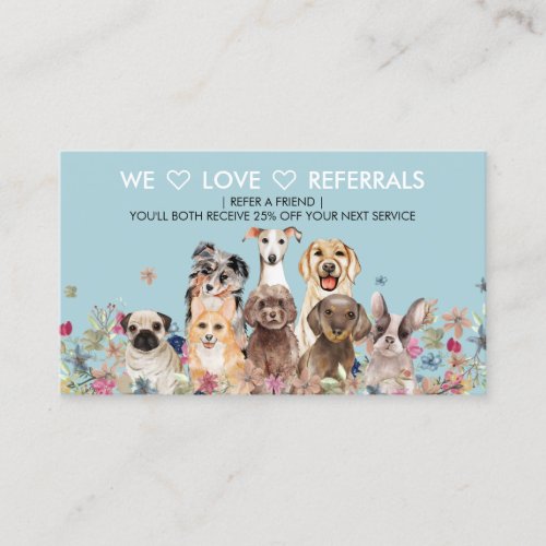 Referrals for Dog Walker Sitting Grooming Cartoon Business Card