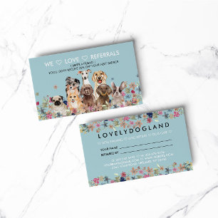 Referrals for Dog Walker Sitting Grooming Cartoon Business Card