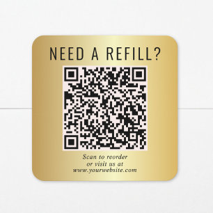 Refill QR Code Gold Square Sticker