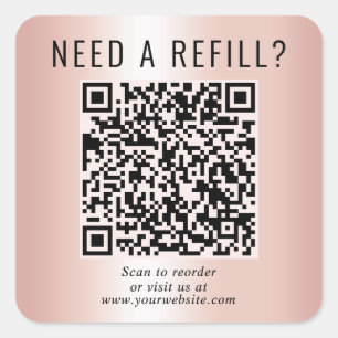 Refill QR Code Rose Gold Square Sticker
