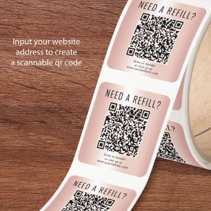 Refill QR Code Rose Gold Square Sticker