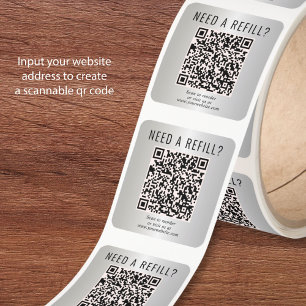 Refill QR Code Silver Square Sticker