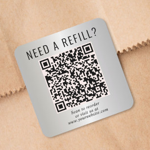 Refill QR Code Silver Square Sticker
