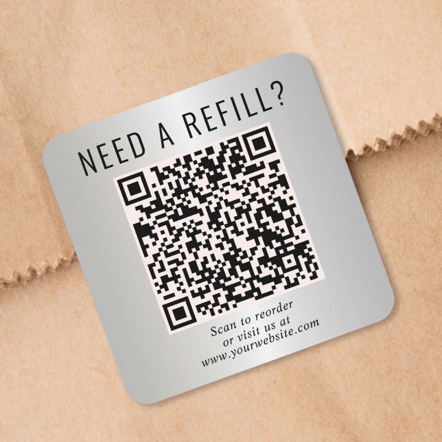 Refill QR Code Silver Square Sticker (Creator Uploaded)