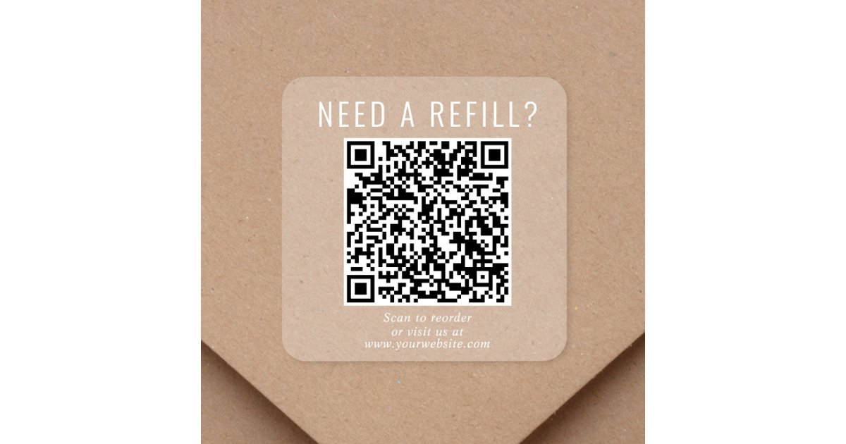 Refill QR Code White Lettering Clear Square Sticker | Zazzle