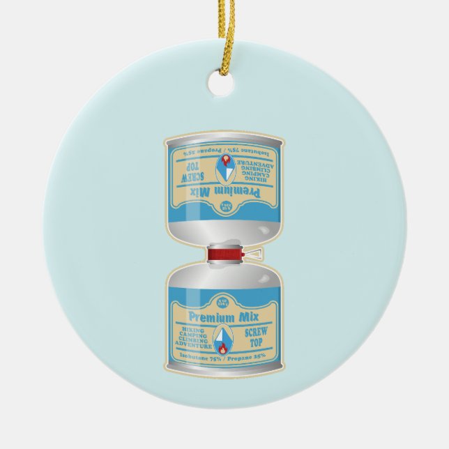 Refilling gas canisters for camp stoves ceramic ornament (Front)