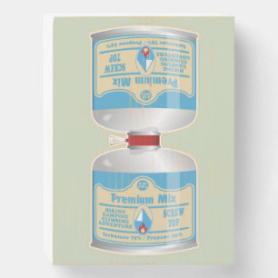 Refilling gas canisters for camp stoves wooden box sign