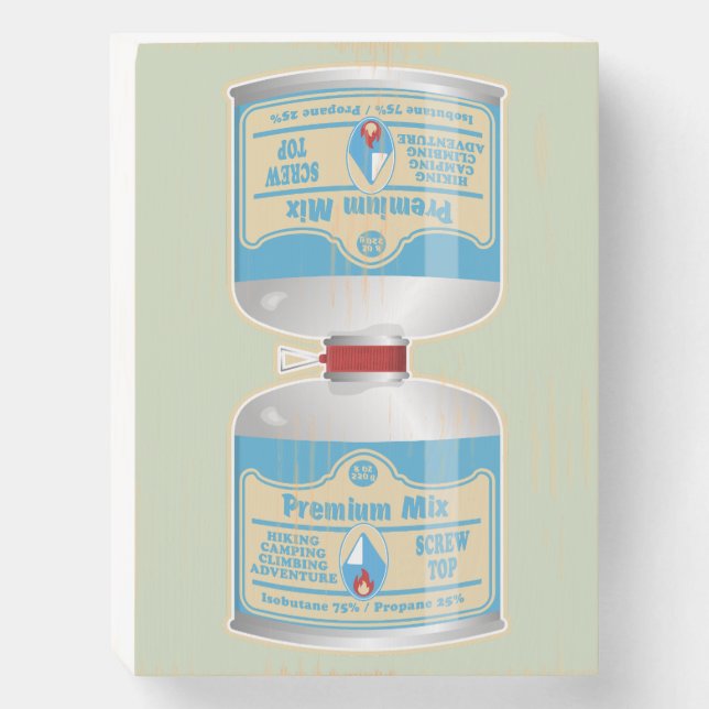 Refilling gas canisters for camp stoves wooden box sign (Front Vertical)