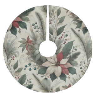 Refined and Elegant Christmas Holiday Floral Pine Brushed Polyester Tree Skirt