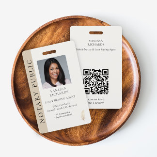 Refined Beige Gold Feather Mobile Notary QR Photo Badge