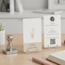 Refined Beige Gold Feather Notary Photo QR