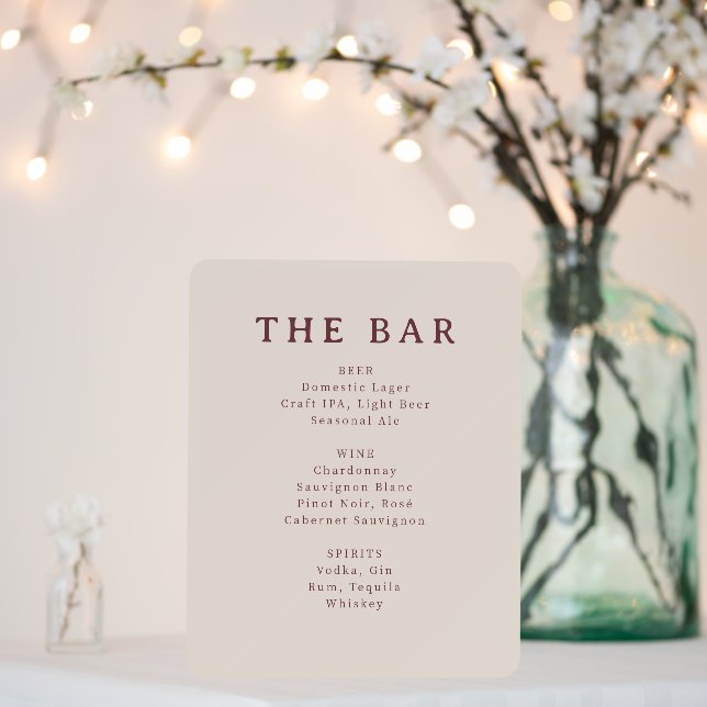 Refined Beige Serif Bar Menu Foam Board (In Situ (Wedding))