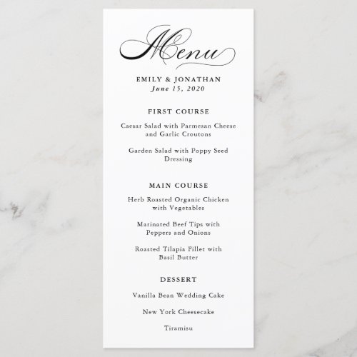 Refined  Black and White Calligraphy Menu