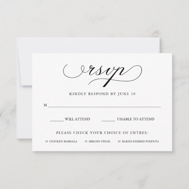 Refined | Black and White RSVP with Meal Choice (Front)