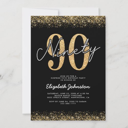 Refined Black Gold 90th Birthday Invitation