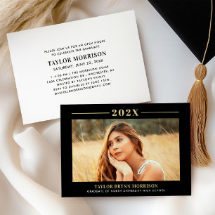Refined Black Gold Framed Photo Graduation Party Foil Invitation