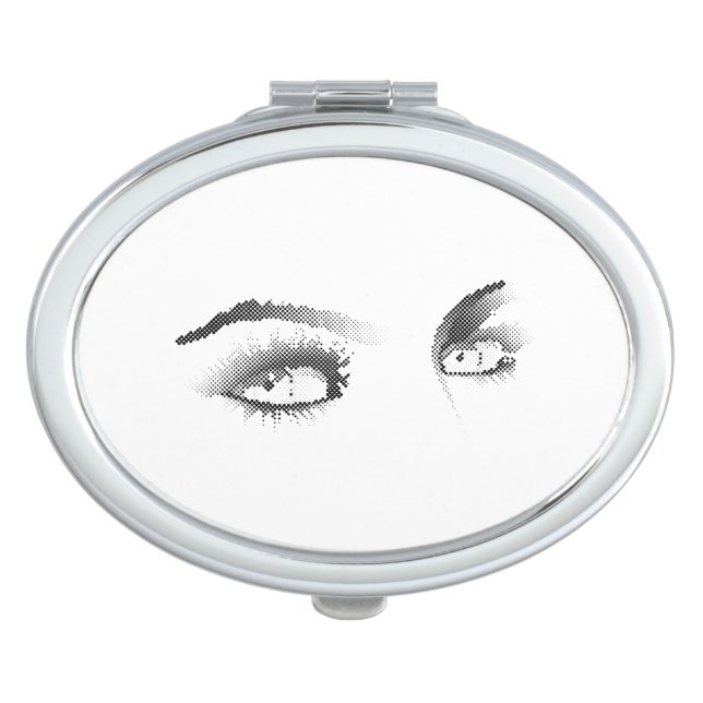 Refined Black&White Halftone Digitalized Glance Compact Mirror (Front)