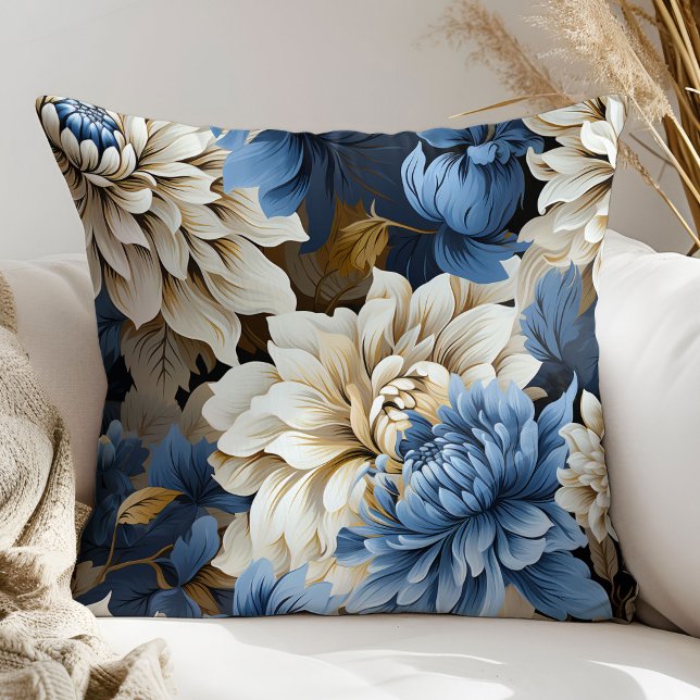 Refined Blue and Ivory Floral Decorative Pillow (Refined Blue and Ivory Floral Decorative Pillow)