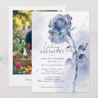 Refined Blue Crystal Rose Photo Memorial AML26 Invitation