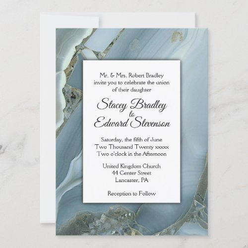 Refined Blue Marble Agate Wedding Invitation