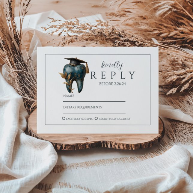 Refined Blue Tooth Laurel Graduation RSVP Card (Creator Uploaded)