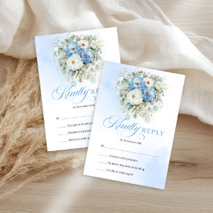 Refined Blue White Floral Eucalyptus Wedding RSVP