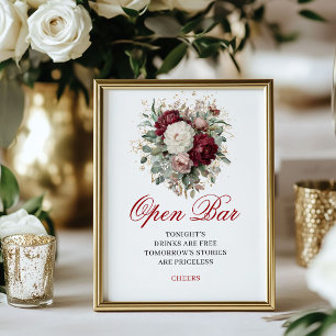 Refined Blush Burgundy Open Bar 8x10 Wedding Sign