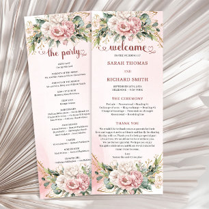 Refined Blush Pink Floral Greenery Wedding Program