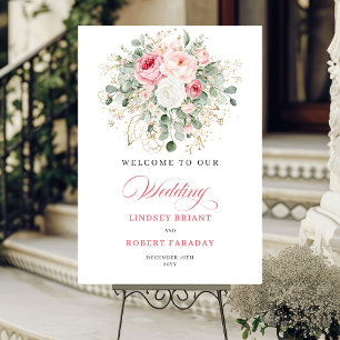 Refined Blush Roses Gold Wedding Welcome Sign