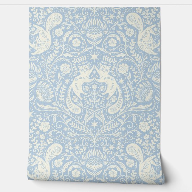 Refined Bohemian Cats - Blue Fog Wallpaper (Unrolling)