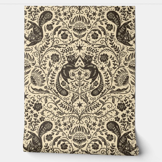 Refined Bohemian Cats - Faded Warm Black Wallpaper (Unrolling)