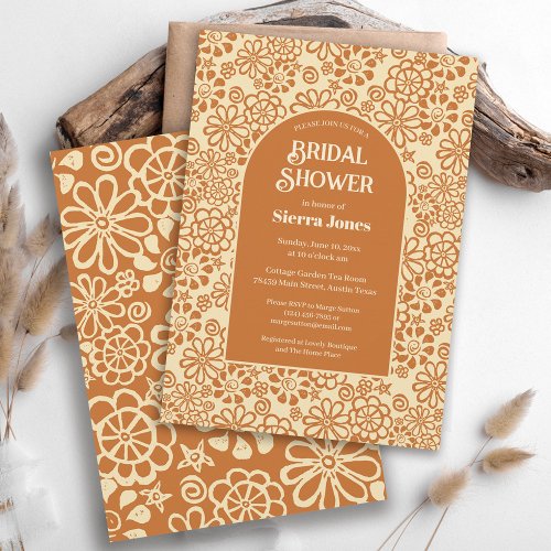 Refined Bohemian Tan Brown Floral Bridal Shower Invitation