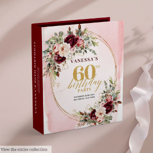 Refined Boho Burgundy Blush Gold Floral 60th Album 3 Ring Binder