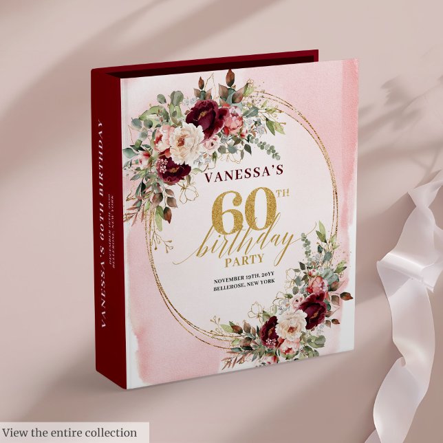 Refined Boho Burgundy Blush Gold Floral 60th Album 3 Ring Binder (Refined Boho Burgundy Blush Gold Floral 60th Album 3 ring binder)