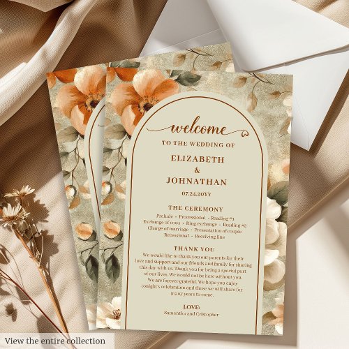 Refined Boho Copper Ivory Sage Wedding Program