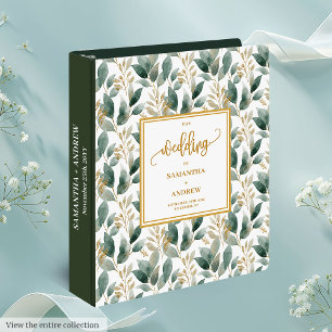 Refined Boho Sage Green Gold Eucalyptus Wedding 3 Ring Binder