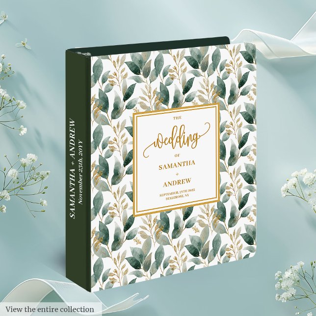 Refined Boho Sage Green Gold Eucalyptus Wedding 3 Ring Binder (Refined Boho Sage Green Gold Eucalyptus Wedding 3 ring binder)