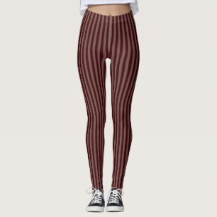Refined Bordeaux Monochrome Vertical Thin Stripes Leggings