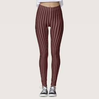Refined Bordeaux Monochrome Vertical Thin Stripes Leggings