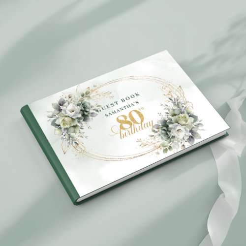 Refined Botanical Greenery 80th Birthday Sign Book